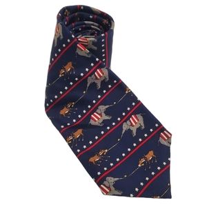 Britches Great Outdoors Silk Necktie Blue Democrat Republican Mascots Vintage